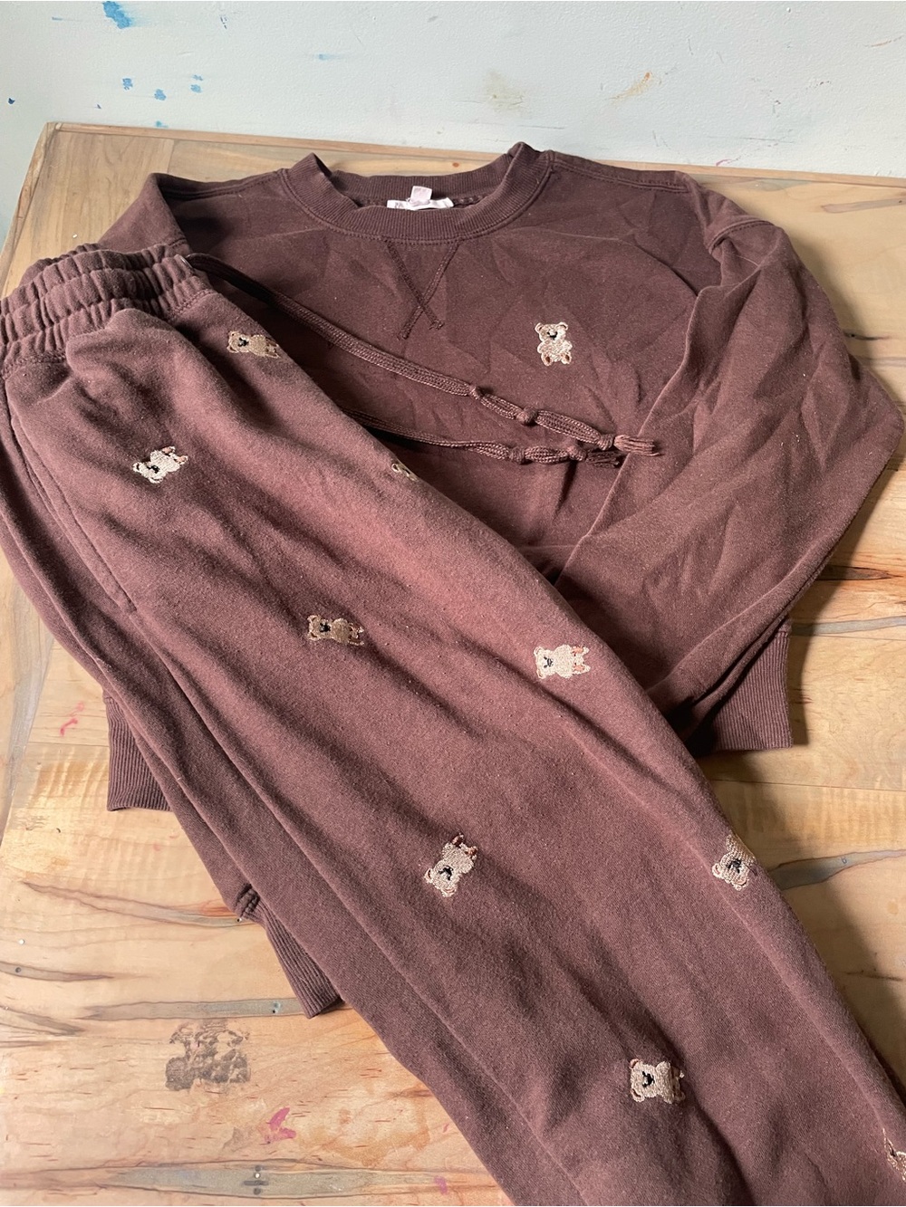 Daydreamer Brown Embroidered Bear Kids Pajama Set